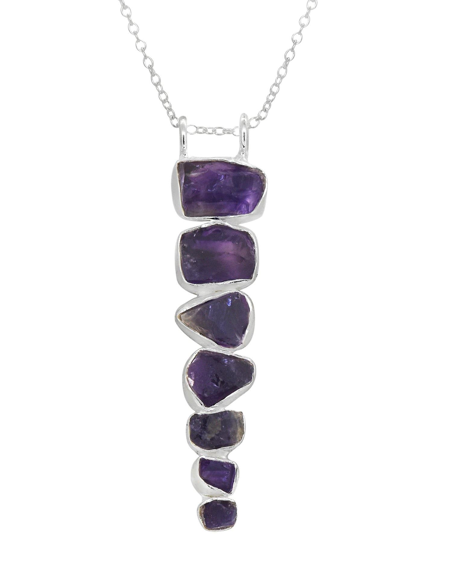 Natural Rough Amethyst Solid 925 Sterling Silver Long Pendant with 18 Inch Chain Necklace Jewelry - YoTreasure