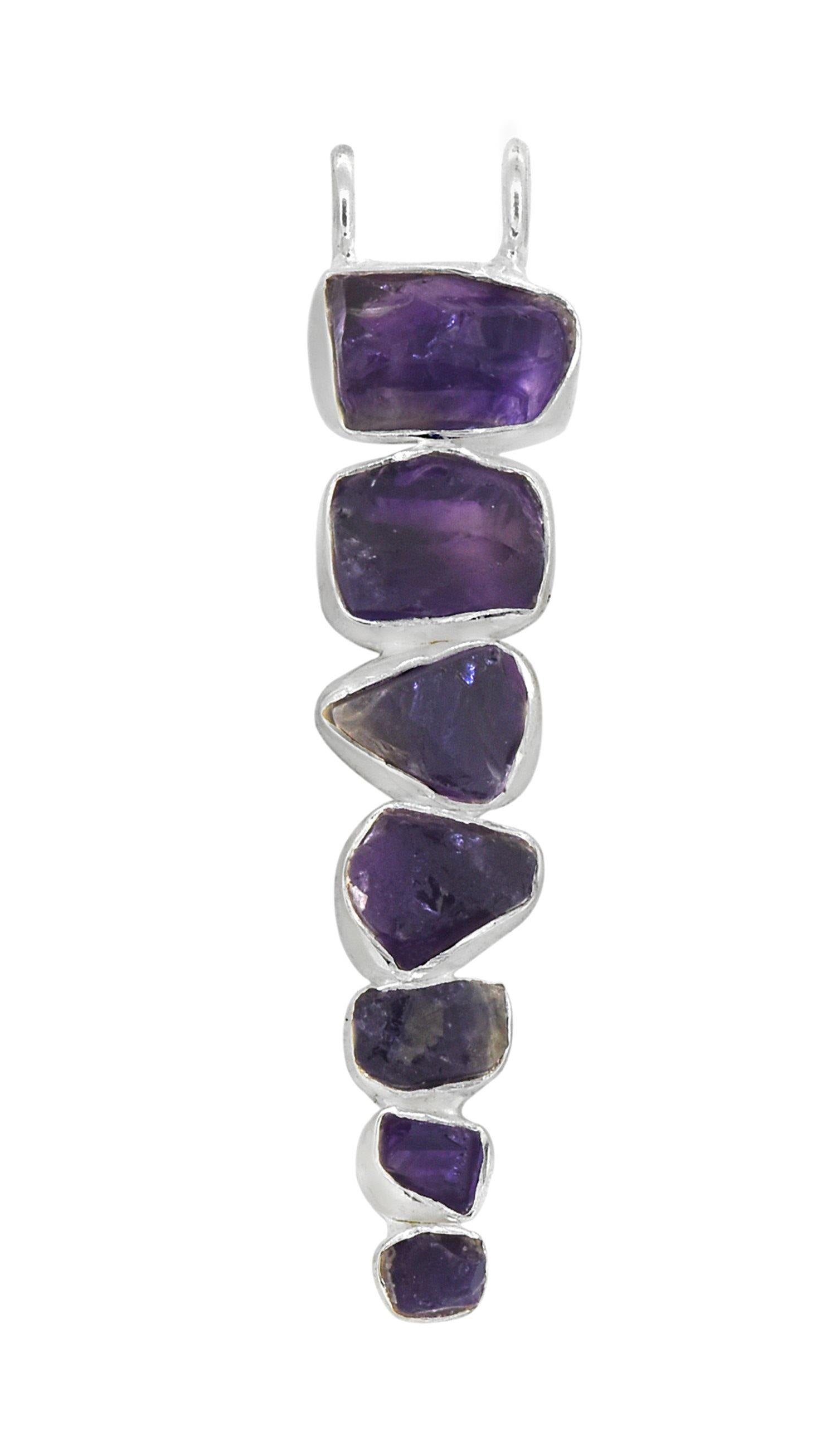 Natural Rough Amethyst Sterling Silver Long Pendant with 18″