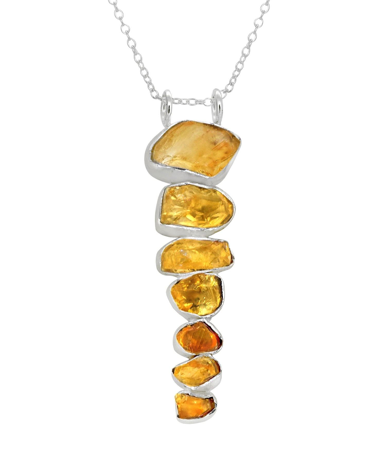 Rough Citrine Solid 925 Sterling Silver Pendant with 18 Inch Chain Necklace Jewelry - YoTreasure