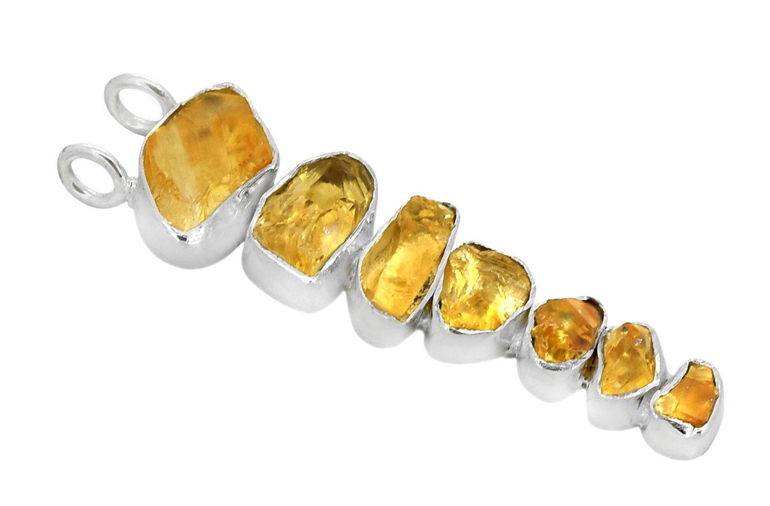 Rough Citrine Solid 925 Sterling Silver Pendant with 18 Inch Chain Necklace Jewelry - YoTreasure