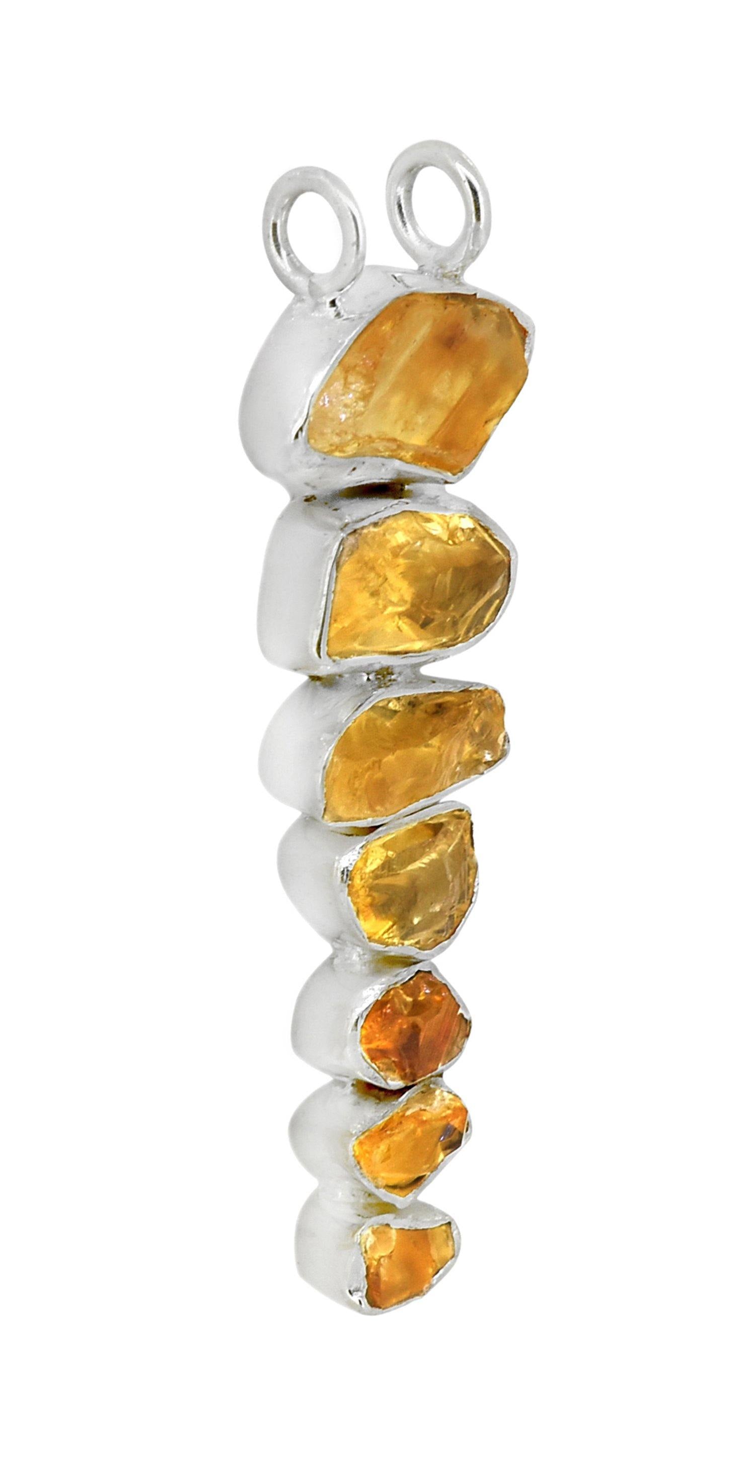 Rough Citrine Solid 925 Sterling Silver Pendant with 18 Inch Chain Necklace Jewelry - YoTreasure