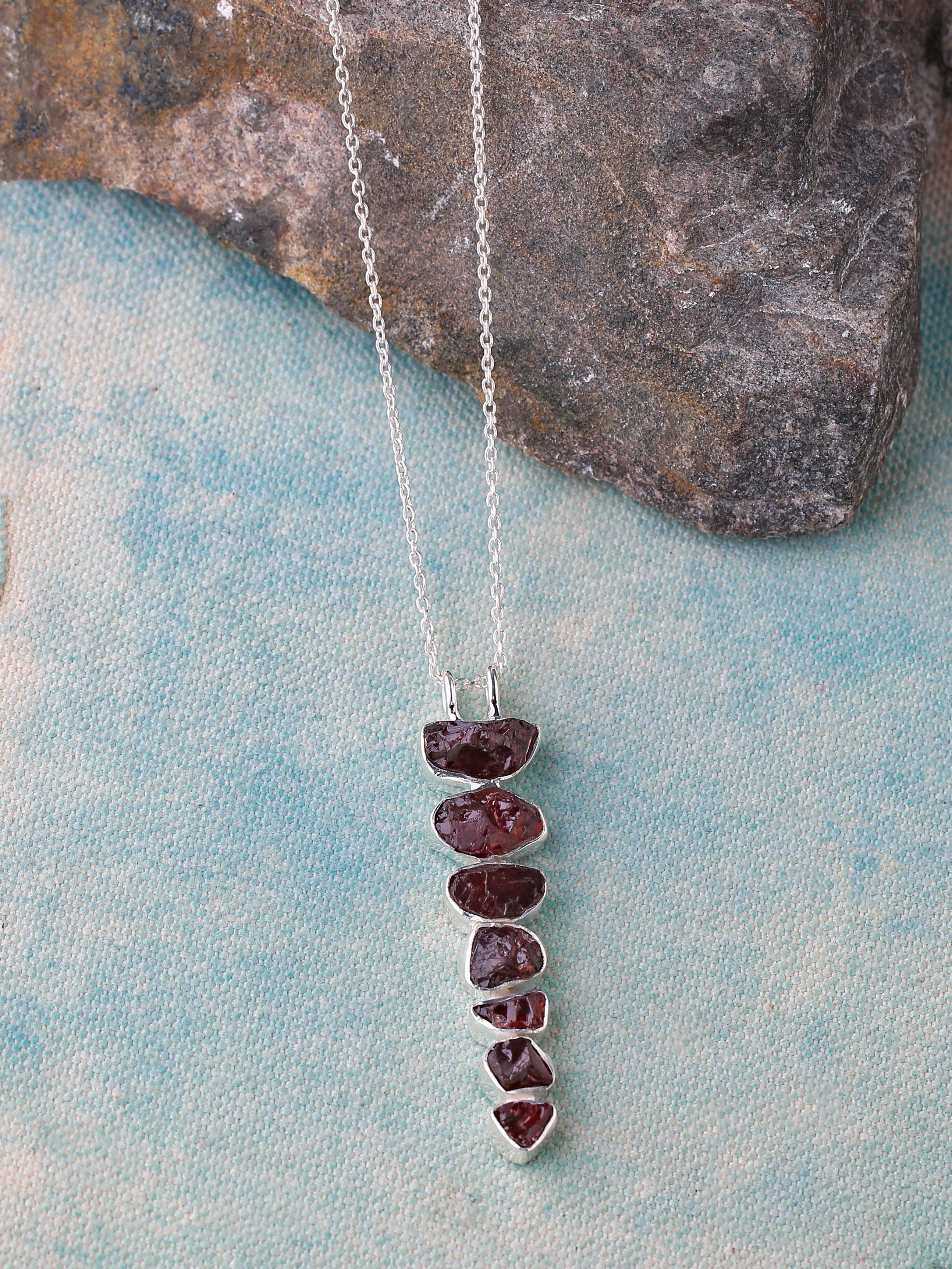 Natural Rough Garnet Solid 925 Sterling Silver Pendant with 18 Inch Chain Necklace Jewelry - YoTreasure