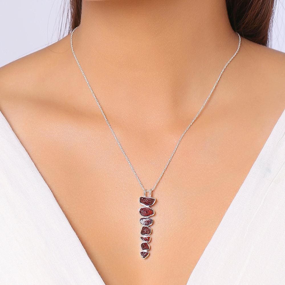 Natural Rough Garnet Solid 925 Sterling Silver Pendant with 18 Inch Chain Necklace Jewelry - YoTreasure