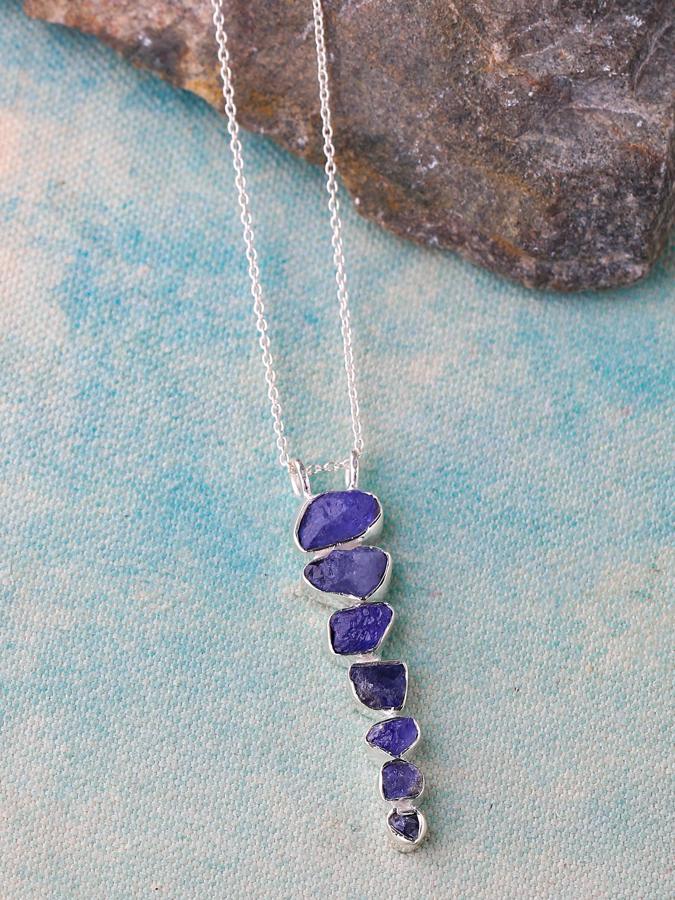 Rough Tanzanite Solid 925 Sterling Silver Pendant with 18 Inch Chain Necklace Jewelry - YoTreasure