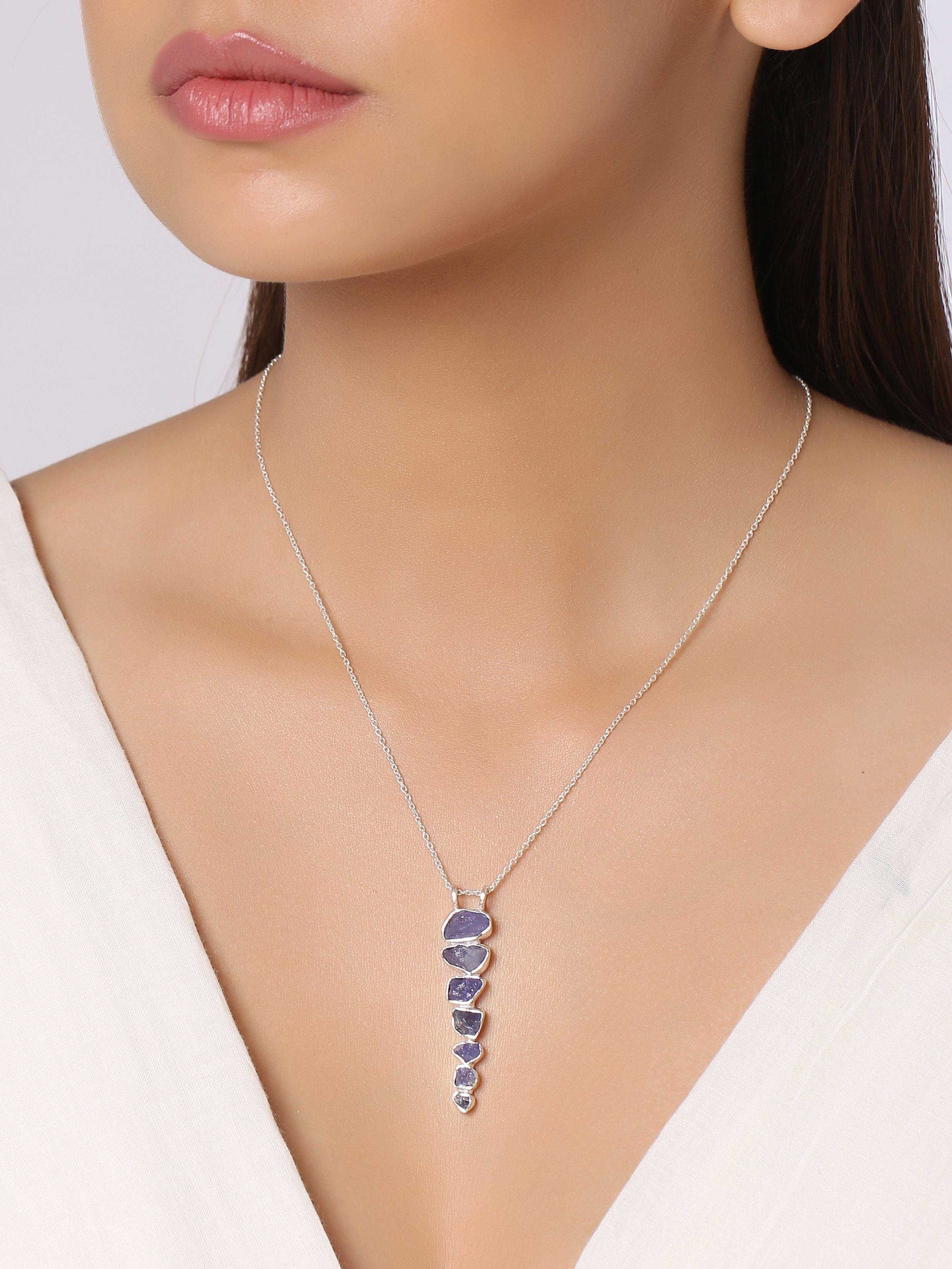 Rough Tanzanite Solid 925 Sterling Silver Pendant with 18 Inch Chain Necklace Jewelry - YoTreasure