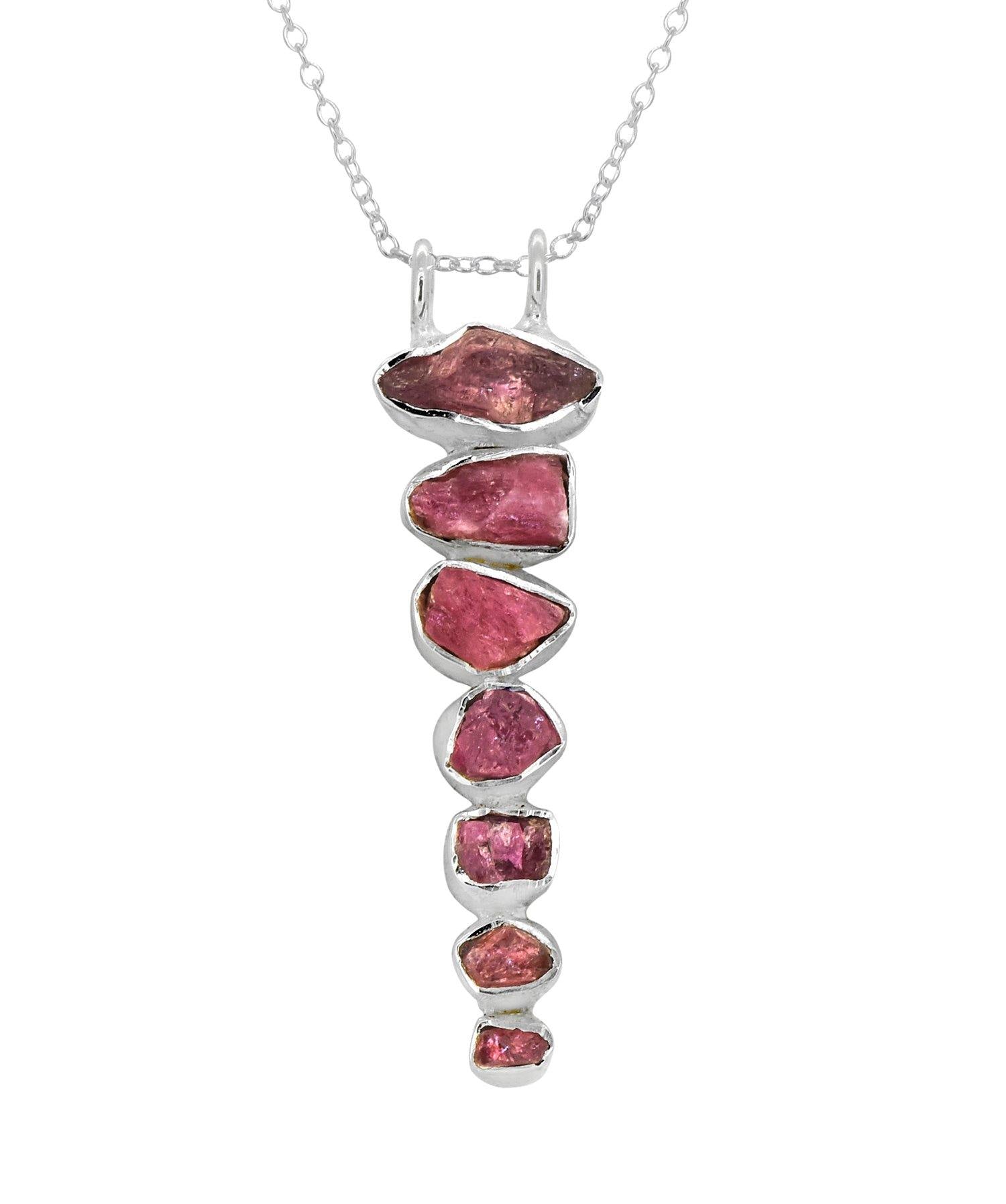 Rough Pink Tourmaline Solid 925 Sterling Silver Pendant with 18 Inch Chain Necklace Jewelry - YoTreasure