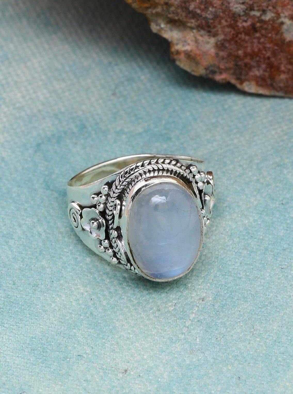 10x14 mm Moonstone Ring 925 Sterling Silver Rope Designed Solitaire Jewelry - YoTreasure