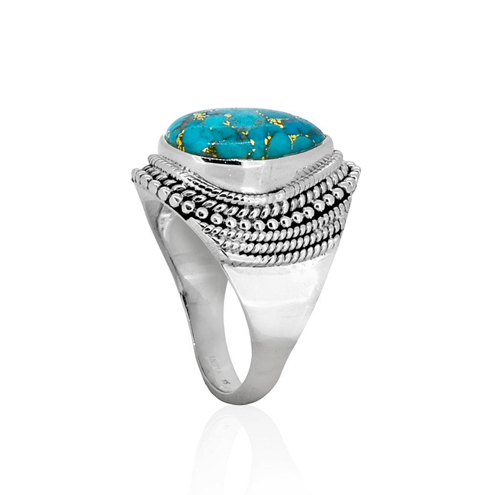 Blue Copper Turquoise Soild 925 Sterling Silver Designer Ring Jewelry - YoTreasure