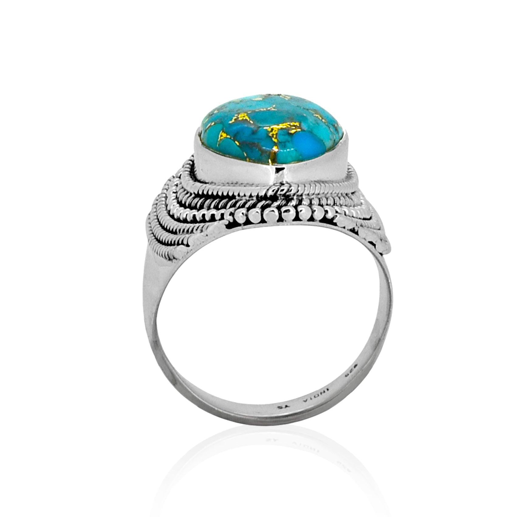 Blue Copper Turquoise Soild 925 Sterling Silver Designer Ring Jewelry - YoTreasure
