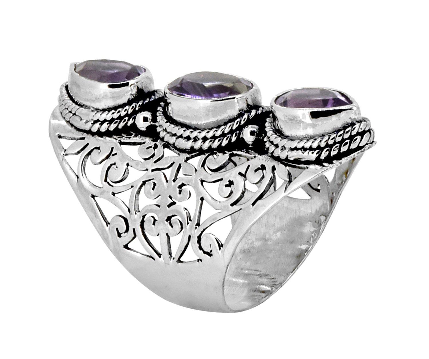 Amethyst Solid 925 Sterling Silver Designer Filigree Ring Jewelry - YoTreasure