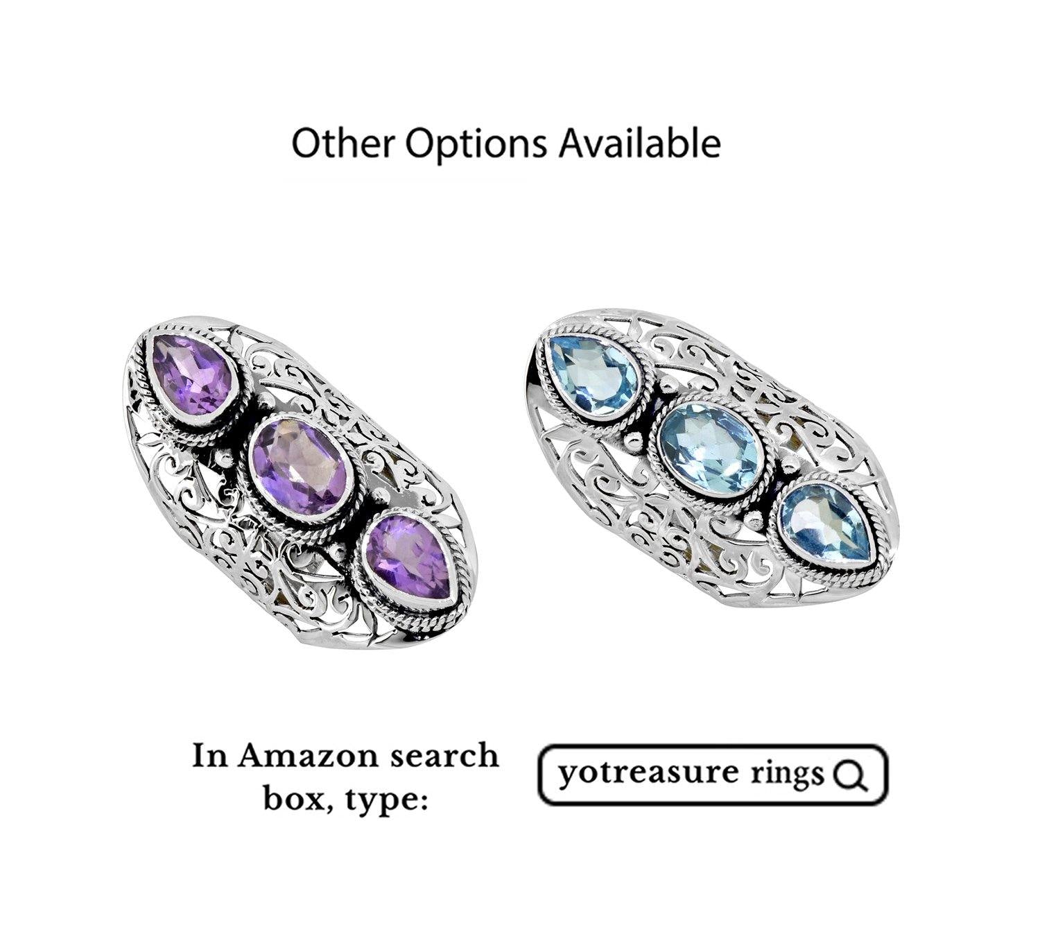 Blue Topaz Solid 925 Sterling Silver Designer Filigree Ring Jewelry - YoTreasure