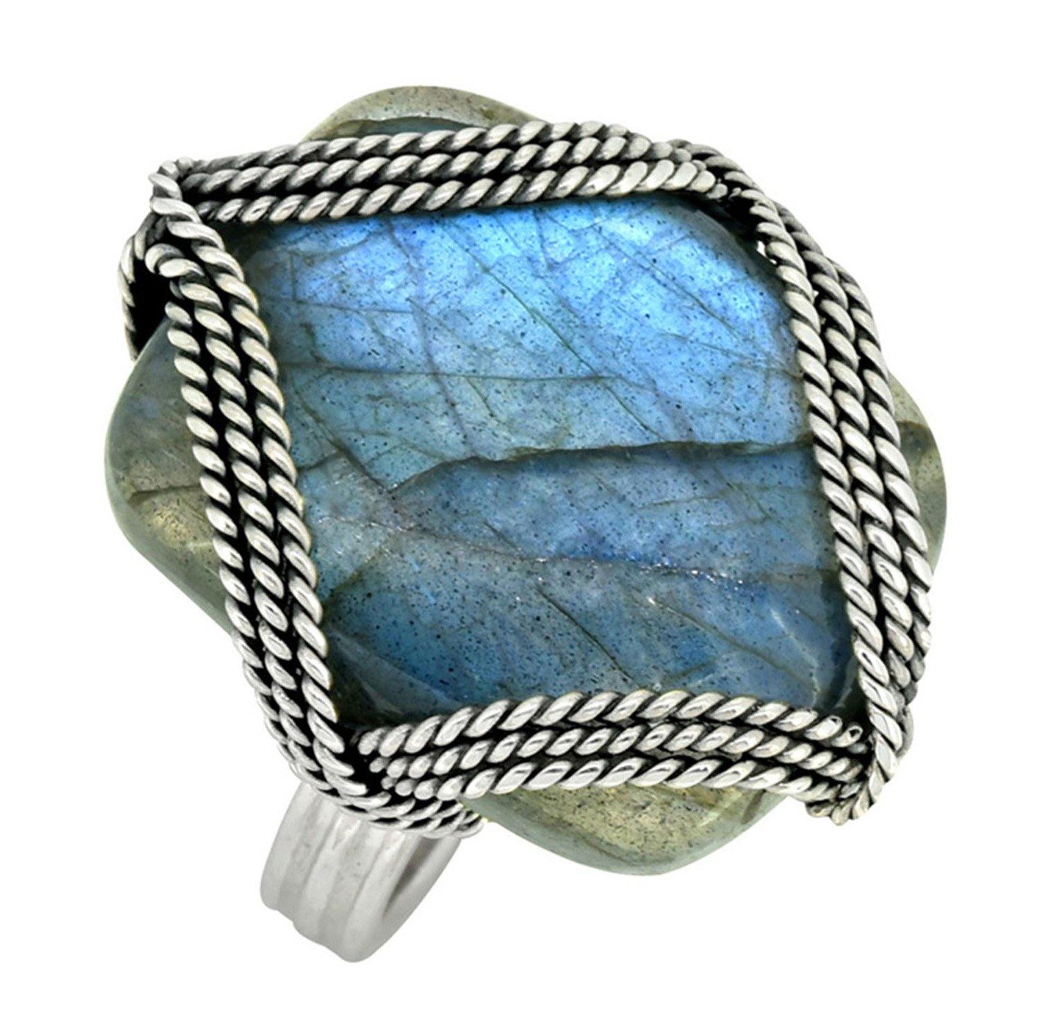 Labradorite Solid 925 Sterling Silver Designer Cocktail Ring Jewelry - YoTreasure