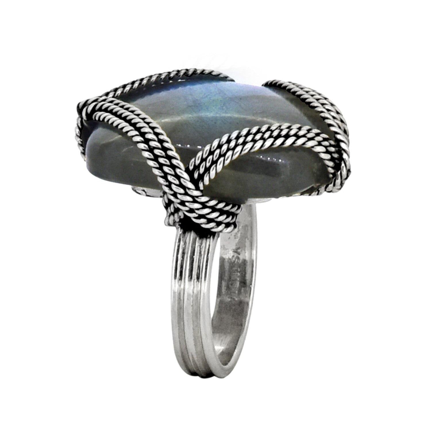 Labradorite Solid 925 Sterling Silver Designer Cocktail Ring Jewelry - YoTreasure