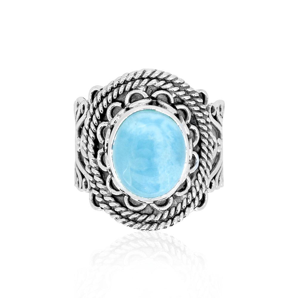 Natural Larimar Solid 925 Sterling Silver Designer Ring Jewelry - YoTreasure