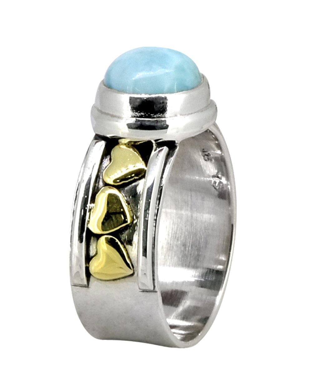 Larimar Solid 925 Sterling Silver Brass Gemstone Heart Ring Jewelry - YoTreasure