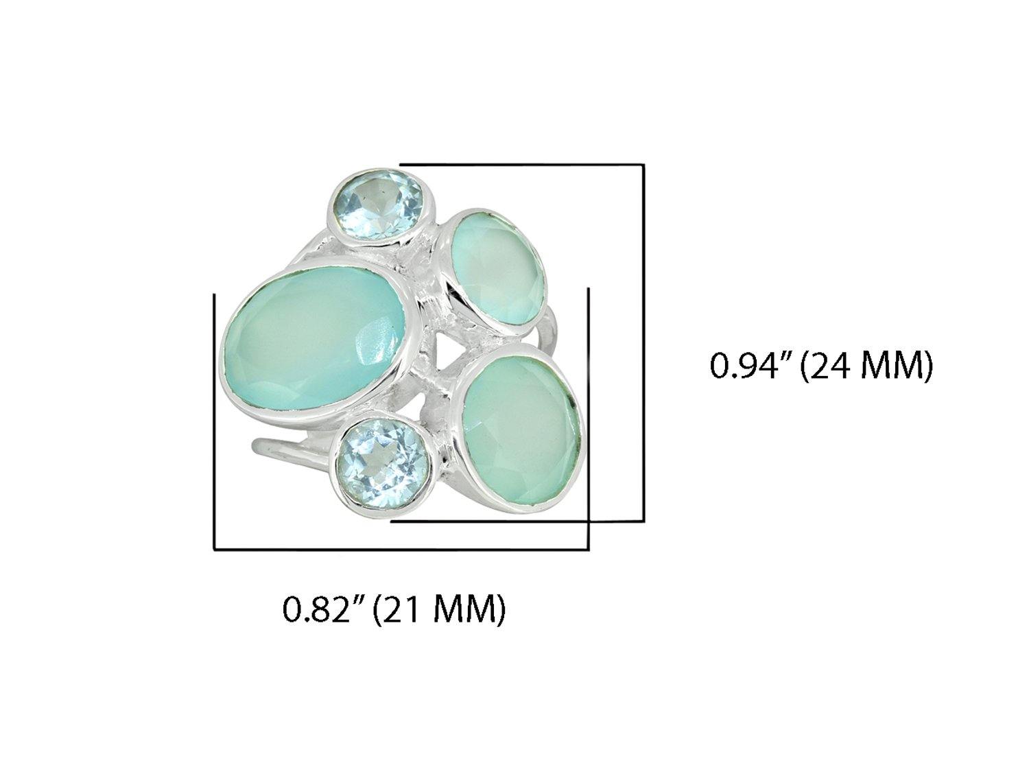 Aqua Chalcedony Blue Topaz Ring Solid 925 Sterling Silver Gemstone Jewelry - YoTreasure