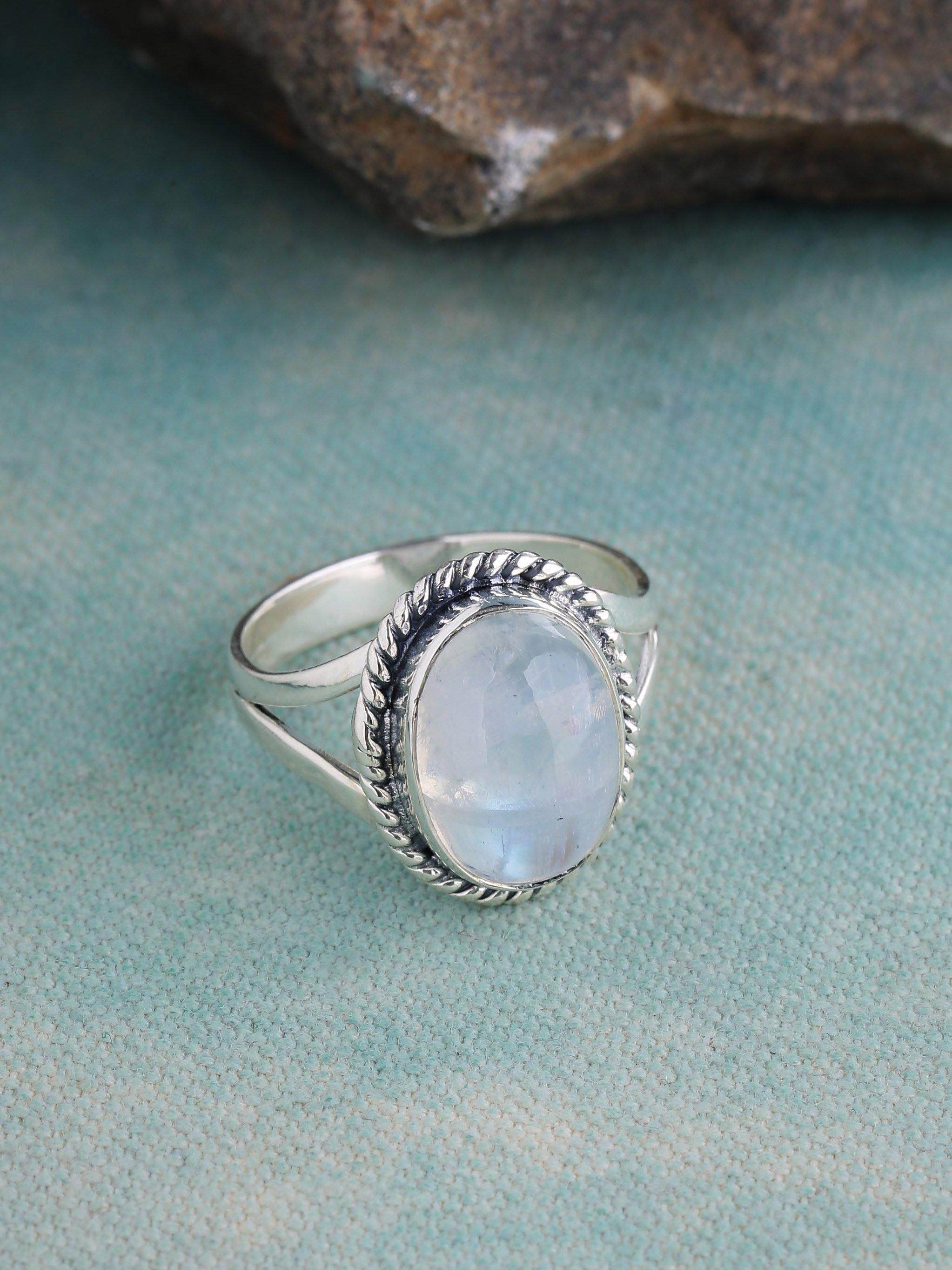 Moonstone Ring Solid 925 Sterling Silver Jewelry - YoTreasure