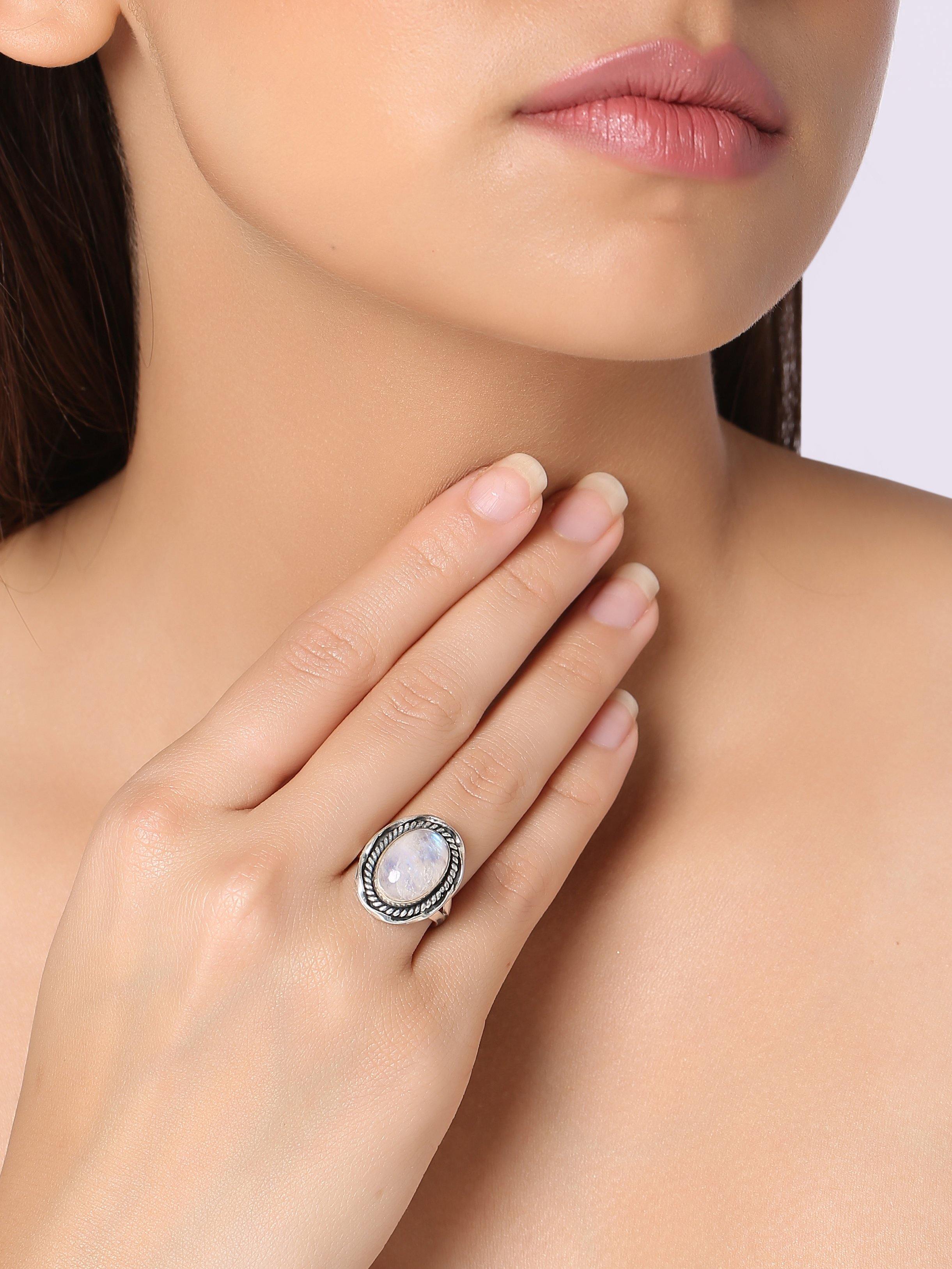 Rainbow Moonstone Solid 925 Sterling Silver Split Shank Ring Jewelry - YoTreasure