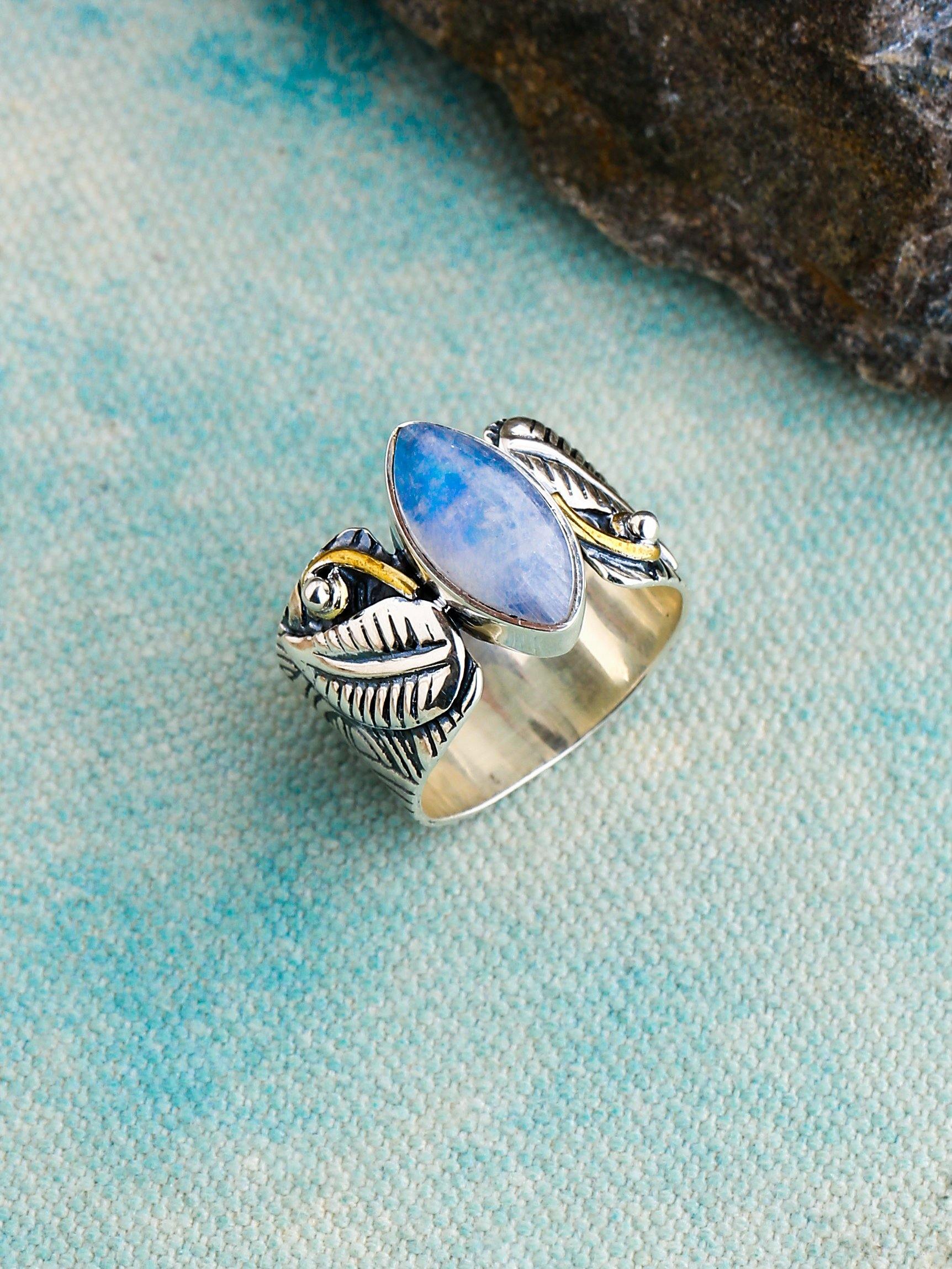 Rainbow Moonstone Solid 925 Sterling Silver Brass Designer Ring Jewelry - YoTreasure