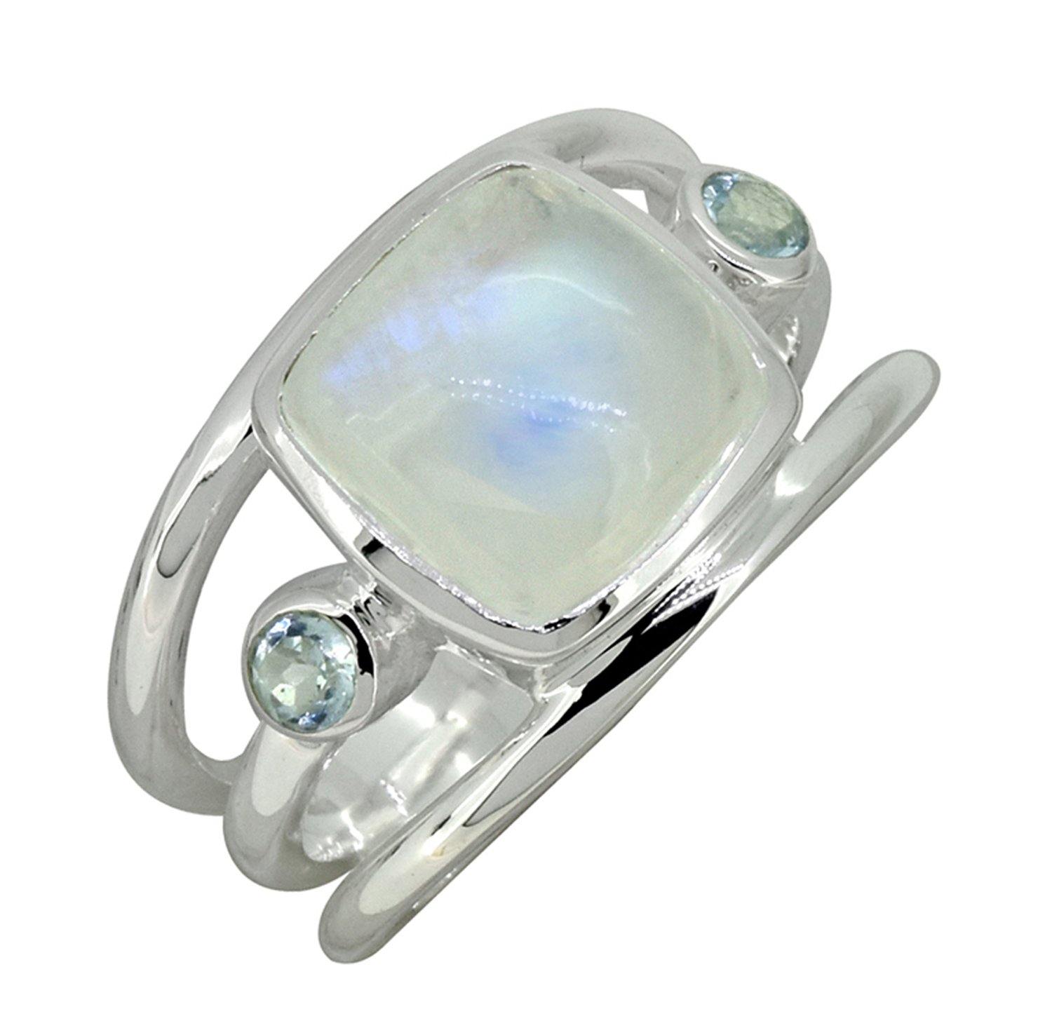 Moonstone Solid 925 Sterling Silver Split Shank Ring Jewelry - YoTreasure