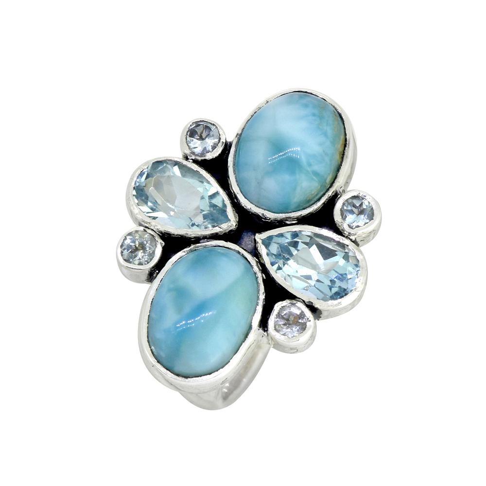 Larimar Blue Topaz Solid 925 Sterling Silver Gemstone Ring Jewelry - YoTreasure