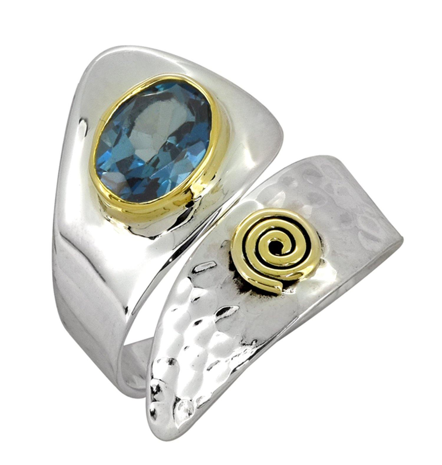 London Blue Topaz Solid 925 Sterling Silver Brass Two Tone Ring Jewelry - YoTreasure