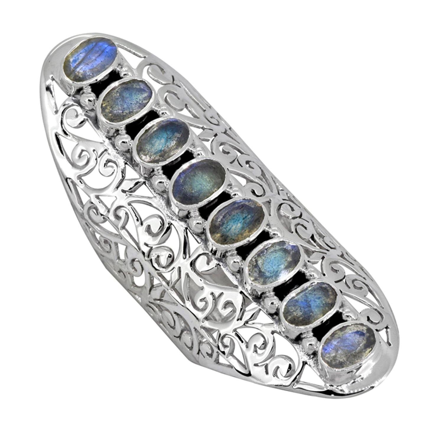 Labradorite Solid 925 Sterling Silver Filigree Ring Jewelry - YoTreasure
