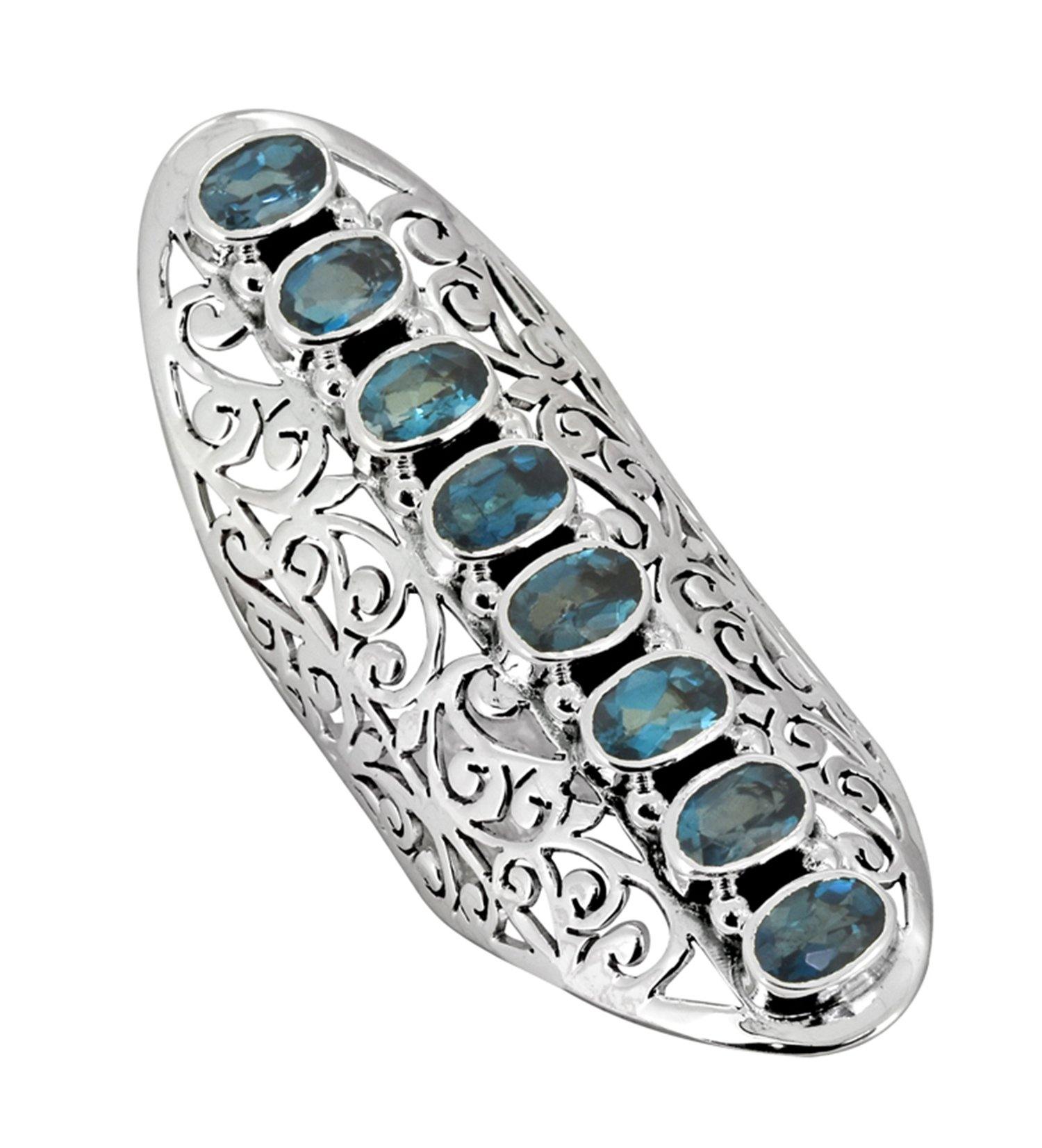 London Blue Topaz Solid 925 Sterling Silver Filigree Ring Jewelry - YoTreasure