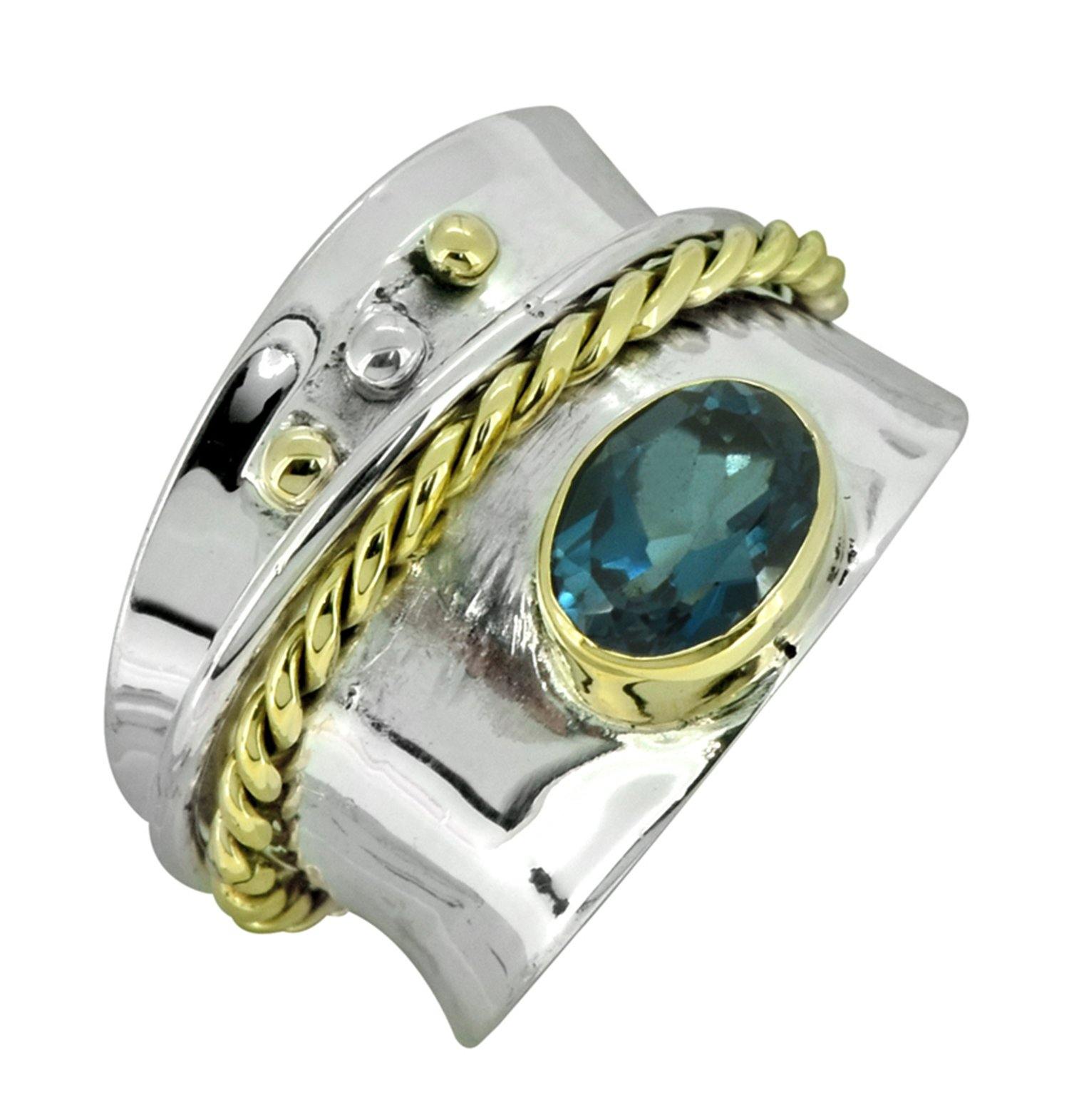 London Blue Topaz Solid 925 Sterling Silver Brass Two Tone Ring Jewelry - YoTreasure