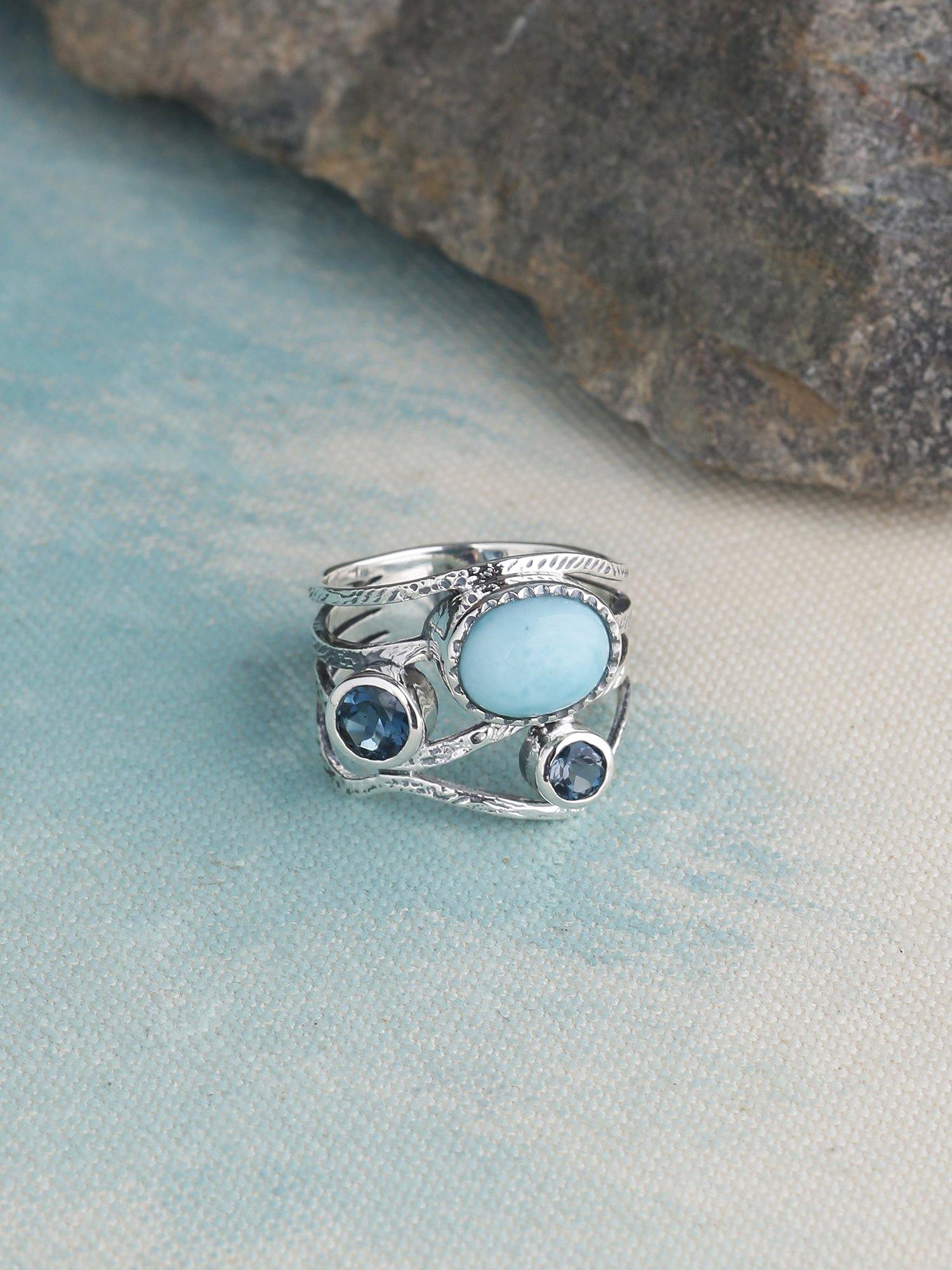 Larimar London Blue Topaz Solid 925 Sterling Silver Designer Bypass Ring Jewelry - YoTreasure