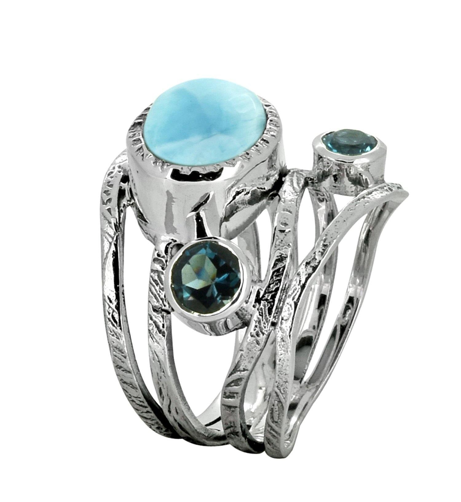 Larimar London Blue Topaz Solid 925 Sterling Silver Designer Bypass Ring Jewelry - YoTreasure