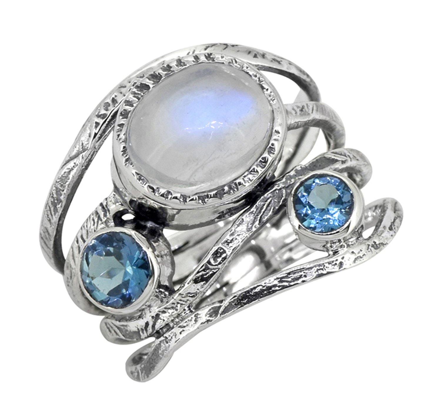 Moonstone London Blue Topaz Solid 925 Sterling Silver Designer Bypass Ring Jewelry - YoTreasure