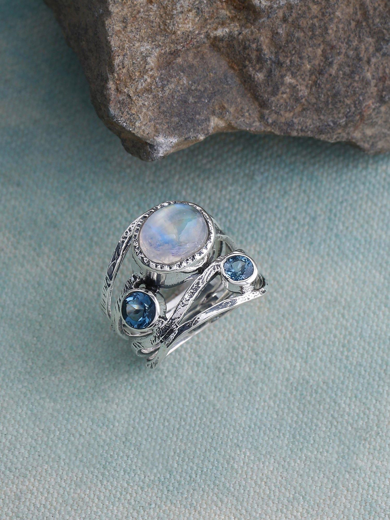 Leaf Ring With London Blue Topaz Gemstone In Silver, Unique Promise Leaves  Ring | Benati