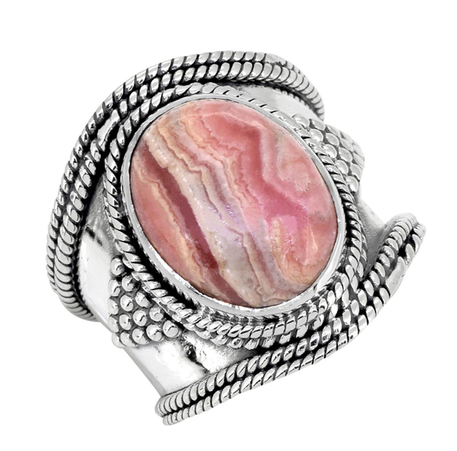 Rhodochrosite Solid 925 Sterling Silver Ring Jewelry - YoTreasure