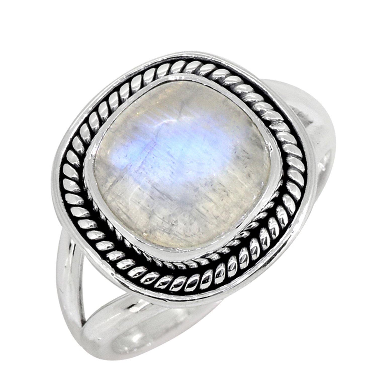 Rainbow Moonstone Solid 925 Sterling Silver Split Shank Ring Jewelry - YoTreasure