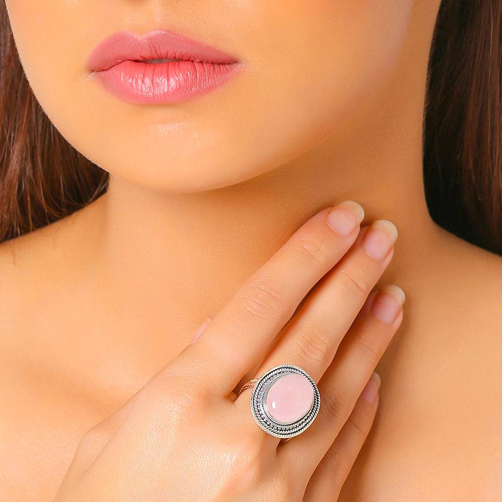 Rose Quartz Solid 925 Sterling Silver Ring Jewelry - YoTreasure