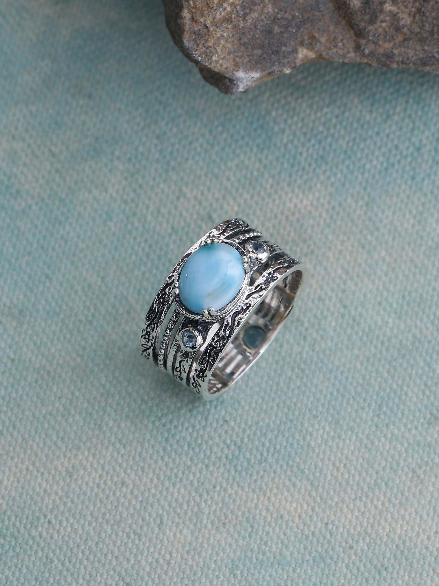 Larimar Swiss Blue Topaz Solid 925 Sterling Silver Designer Ring Jewelry - YoTreasure