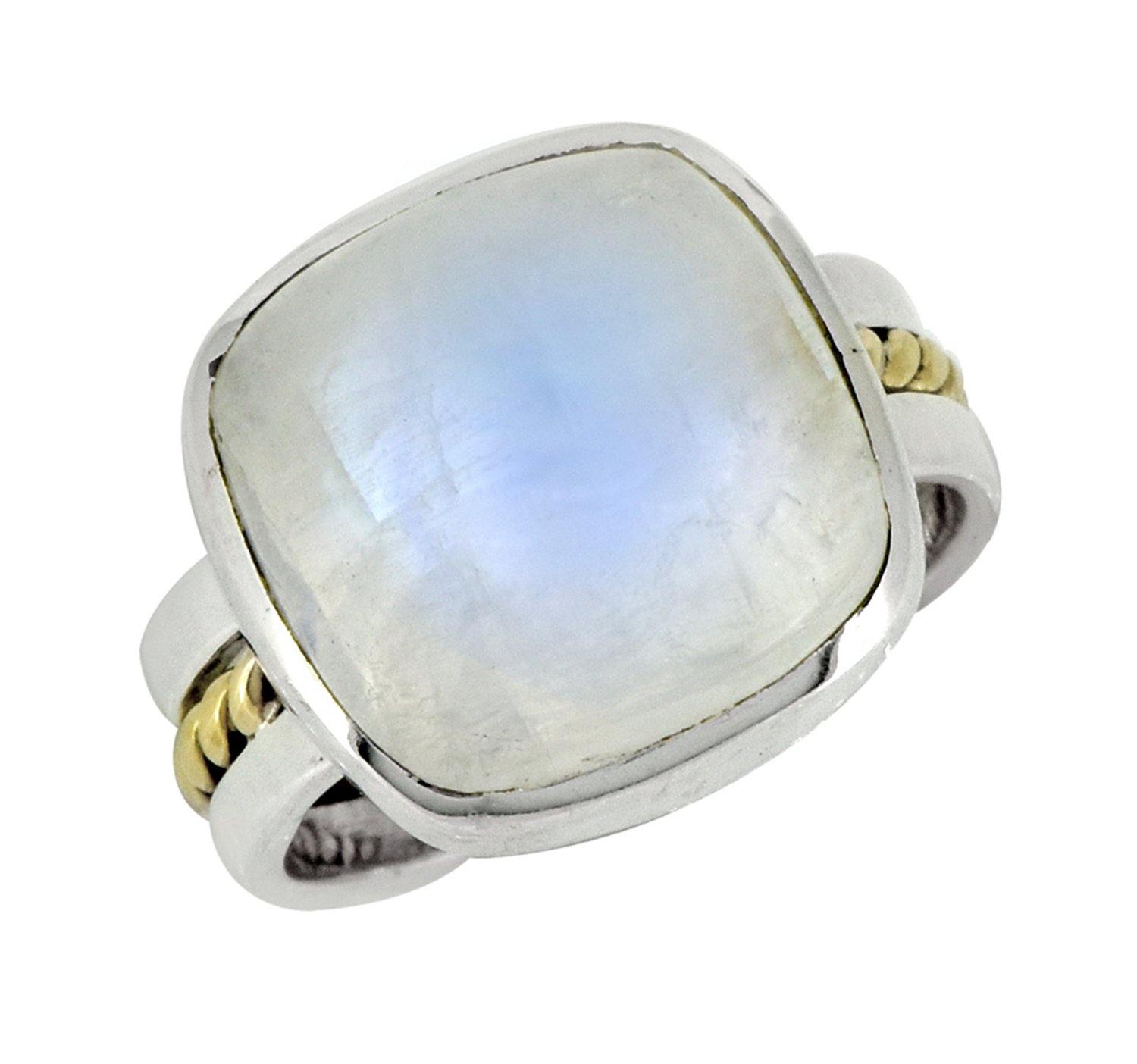 Rainbow Moonstone Solid 925 Sterling Silver Brass Ring Jewelry - YoTreasure