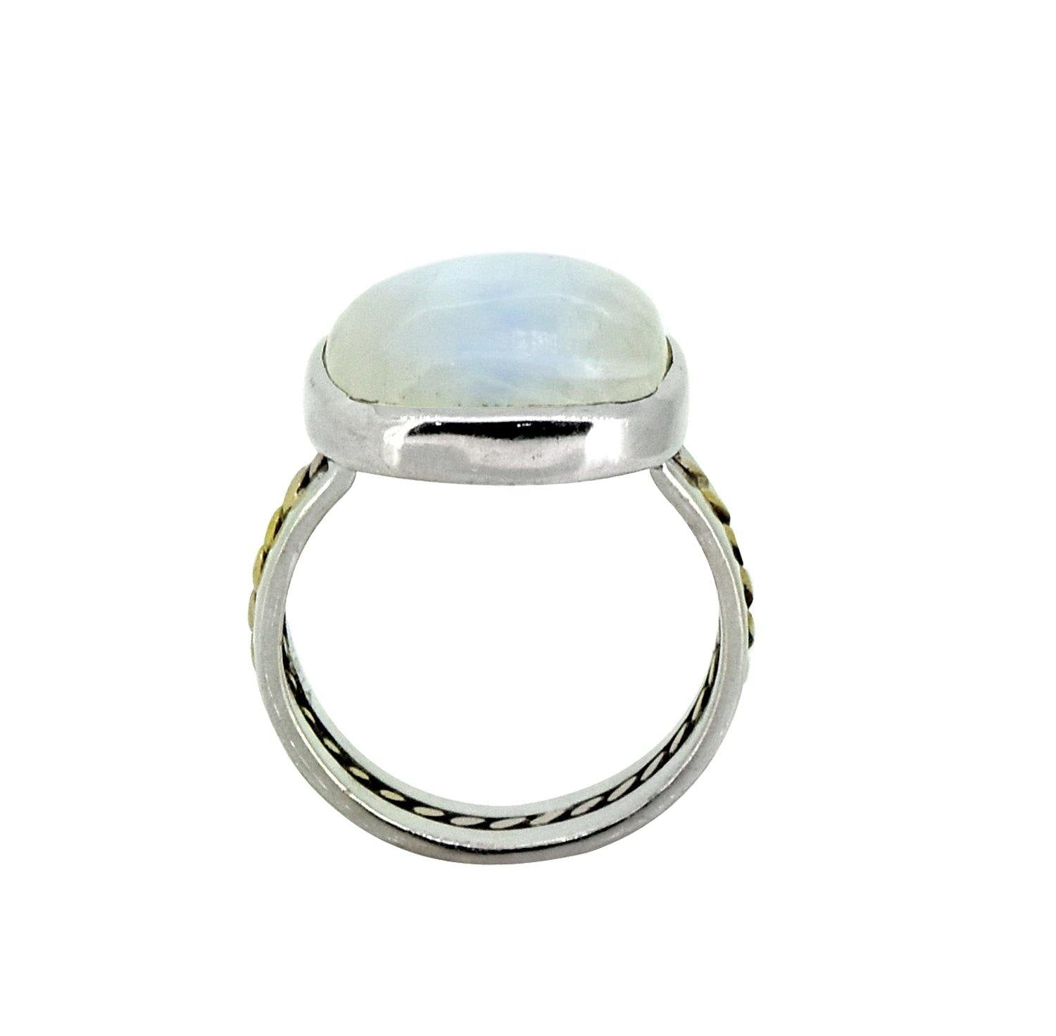 Rainbow Moonstone Solid 925 Sterling Silver Brass Ring Jewelry - YoTreasure