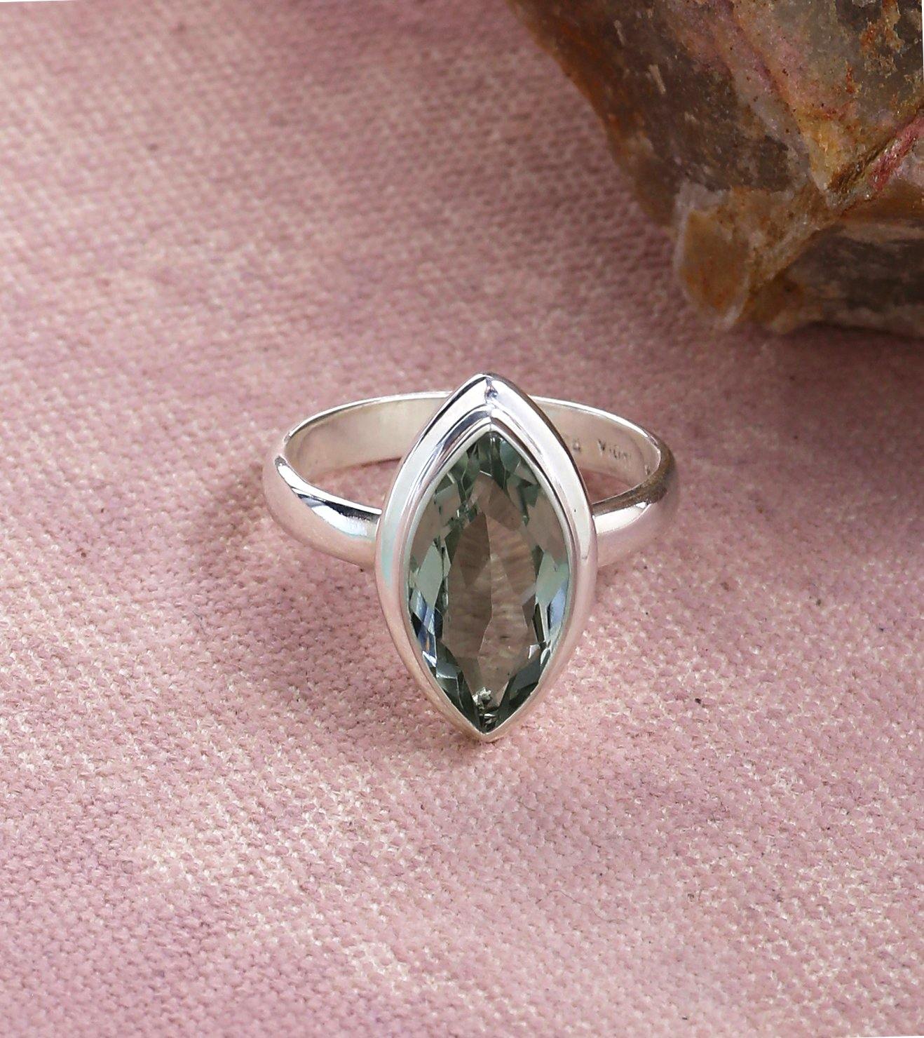 Green Amethyst Solid 925 Sterling Silver Ring Jewelry - YoTreasure