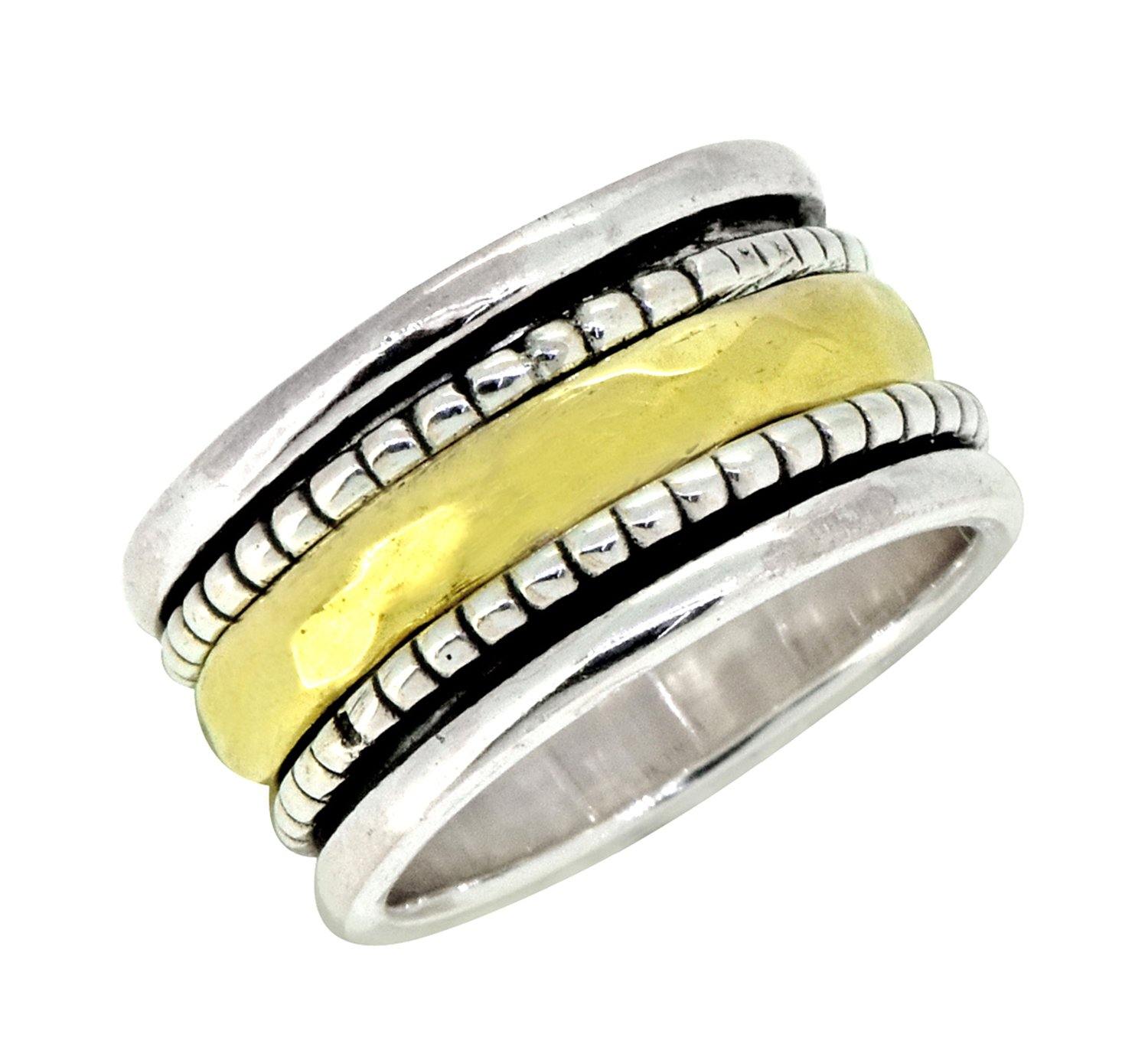 Solid 925 Sterling Silver Brass Meditation Spinning Ring Jewelry - YoTreasure