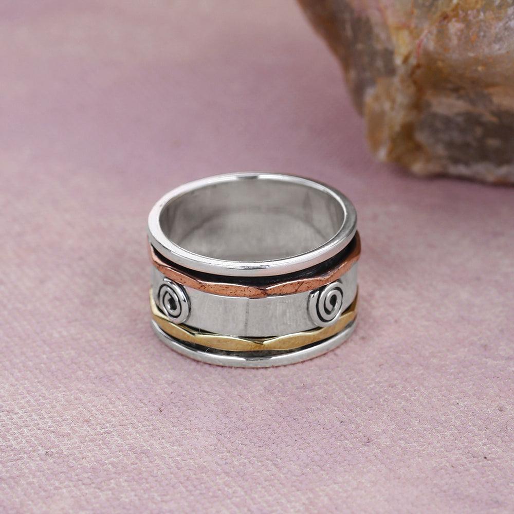 Solid 925 Sterling Silver Brass Copper Meditation Spinning Ring Jewelry - YoTreasure
