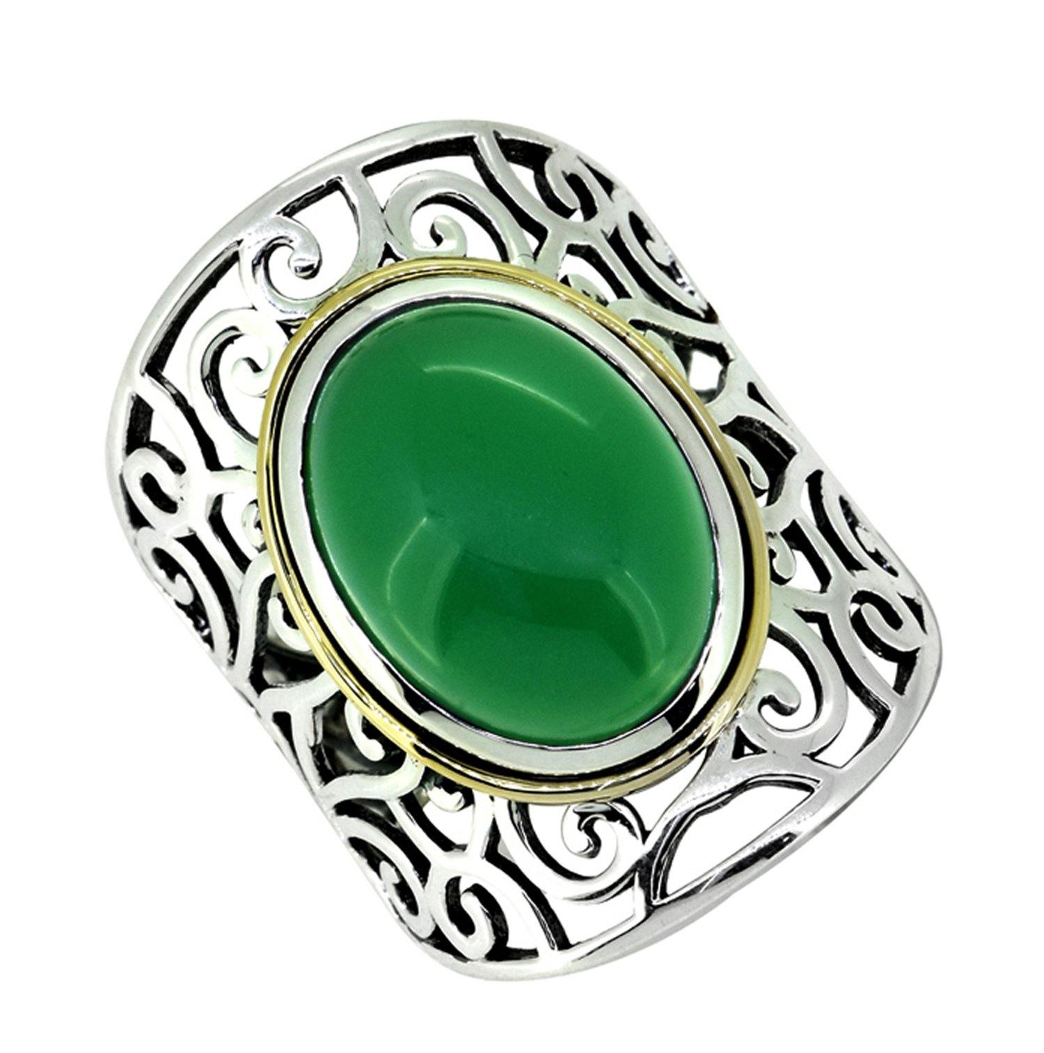 Green Onyx Solid 925 Sterling Silver Brass Filigree Ring Jewelry - YoTreasure