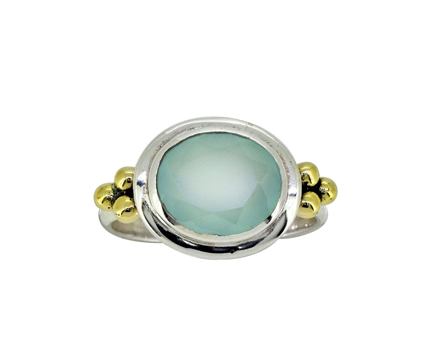 Aqua Chalcedony Solid 925 Sterling Silver Brass Ring Jewelry - YoTreasure
