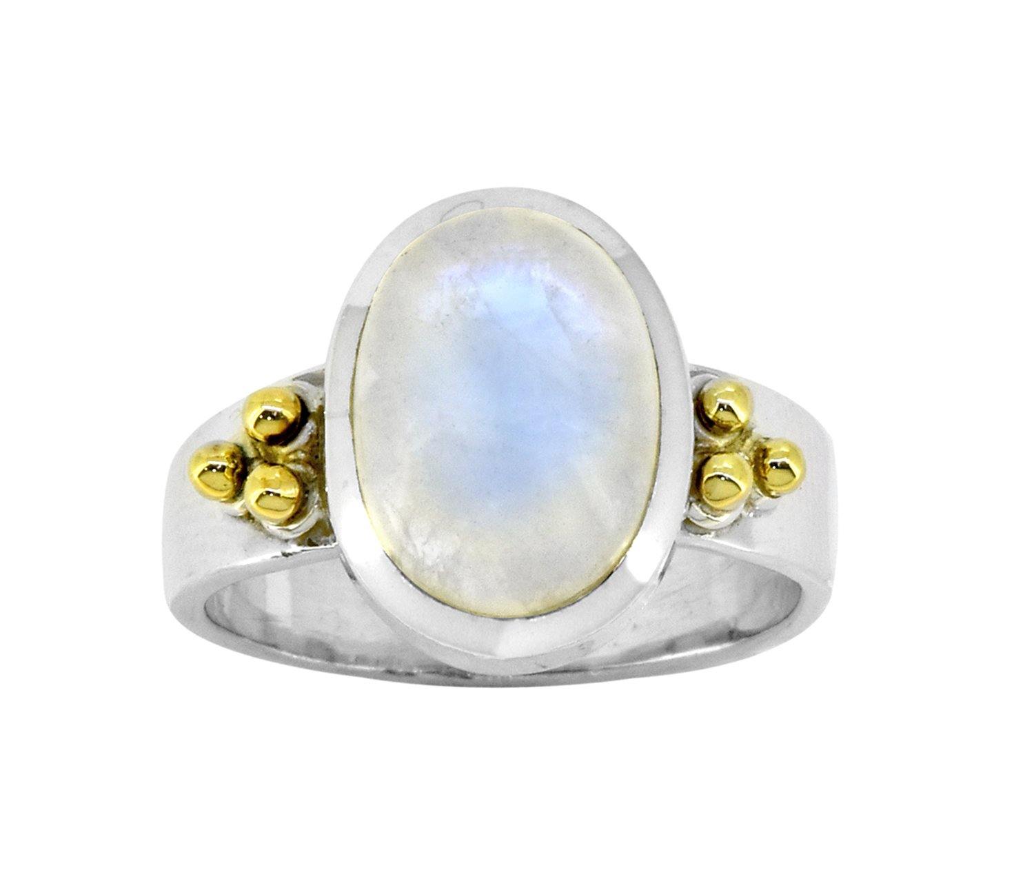 10x12 MM Moonstone Solitaire Ring 925 Sterling Silver With Brass Accents - YoTreasure
