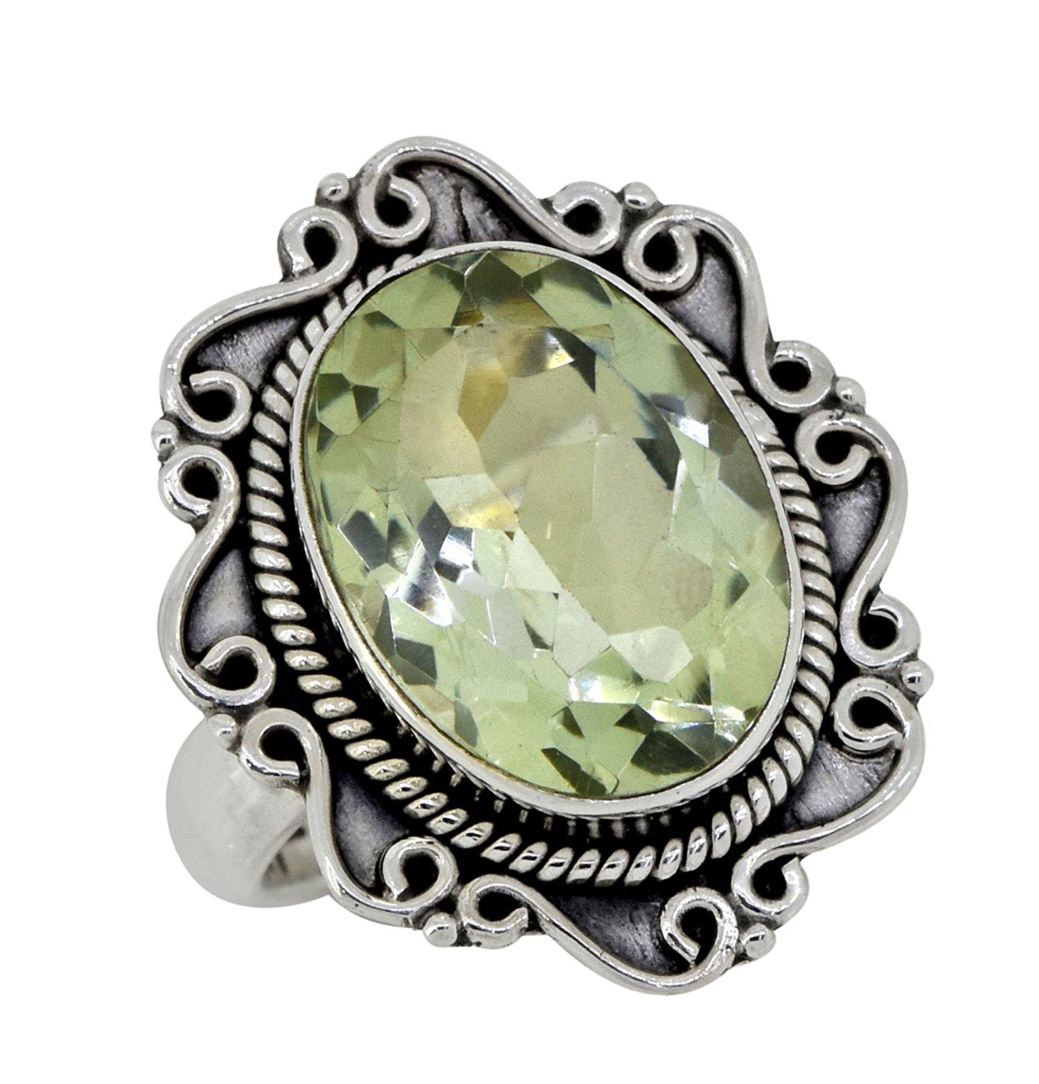 Green Amethyst Solid 925 Sterling Silver Designer Ring Jewelry - YoTreasure