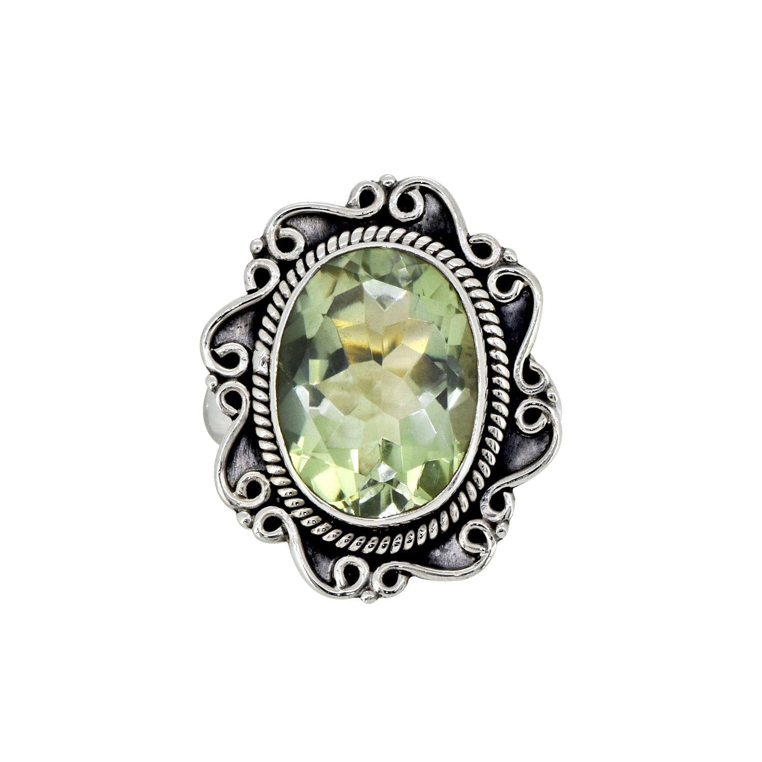 Green Amethyst Solid 925 Sterling Silver Designer Ring Jewelry - YoTreasure