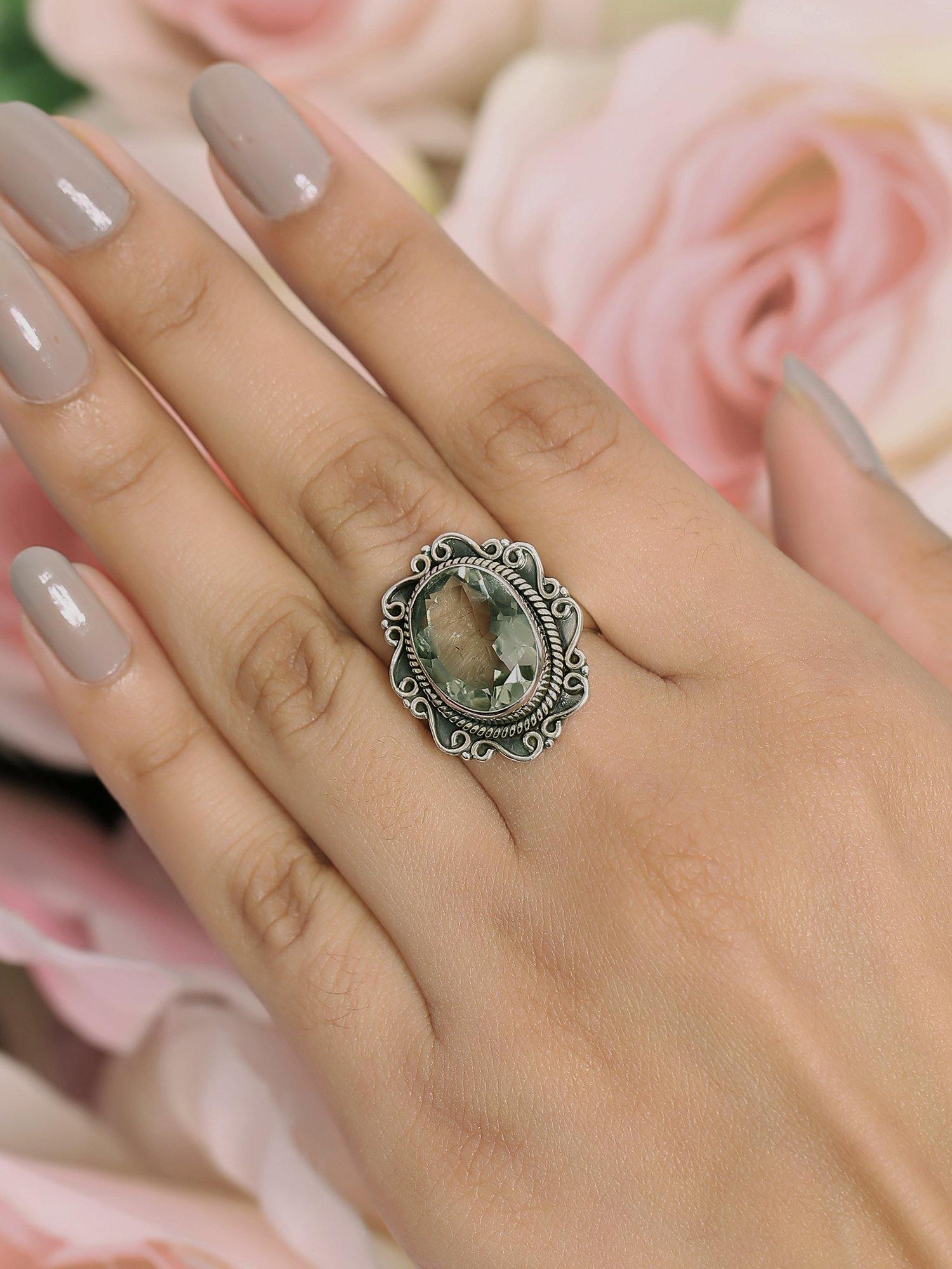 Stunning 925 Sterling Silver Green Amethyst online Ring