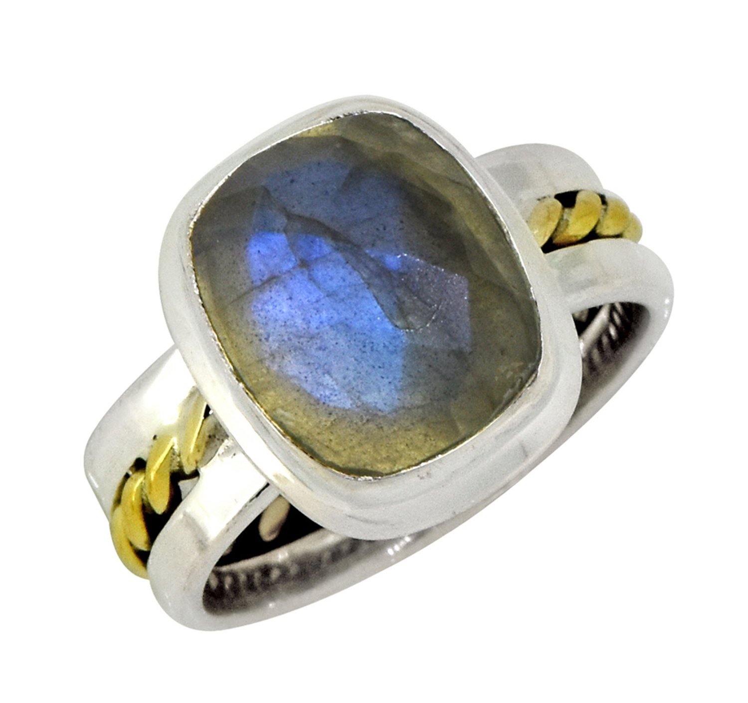 Labradorite Solid 925 Sterling Silver Brass Ring Jewelry - YoTreasure