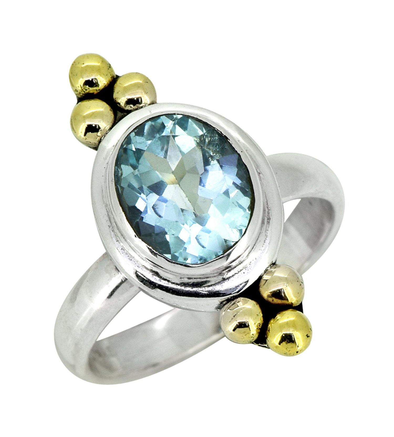 Blue Topaz Solid 925 Sterling Silver Brass Ring Jewelry - YoTreasure